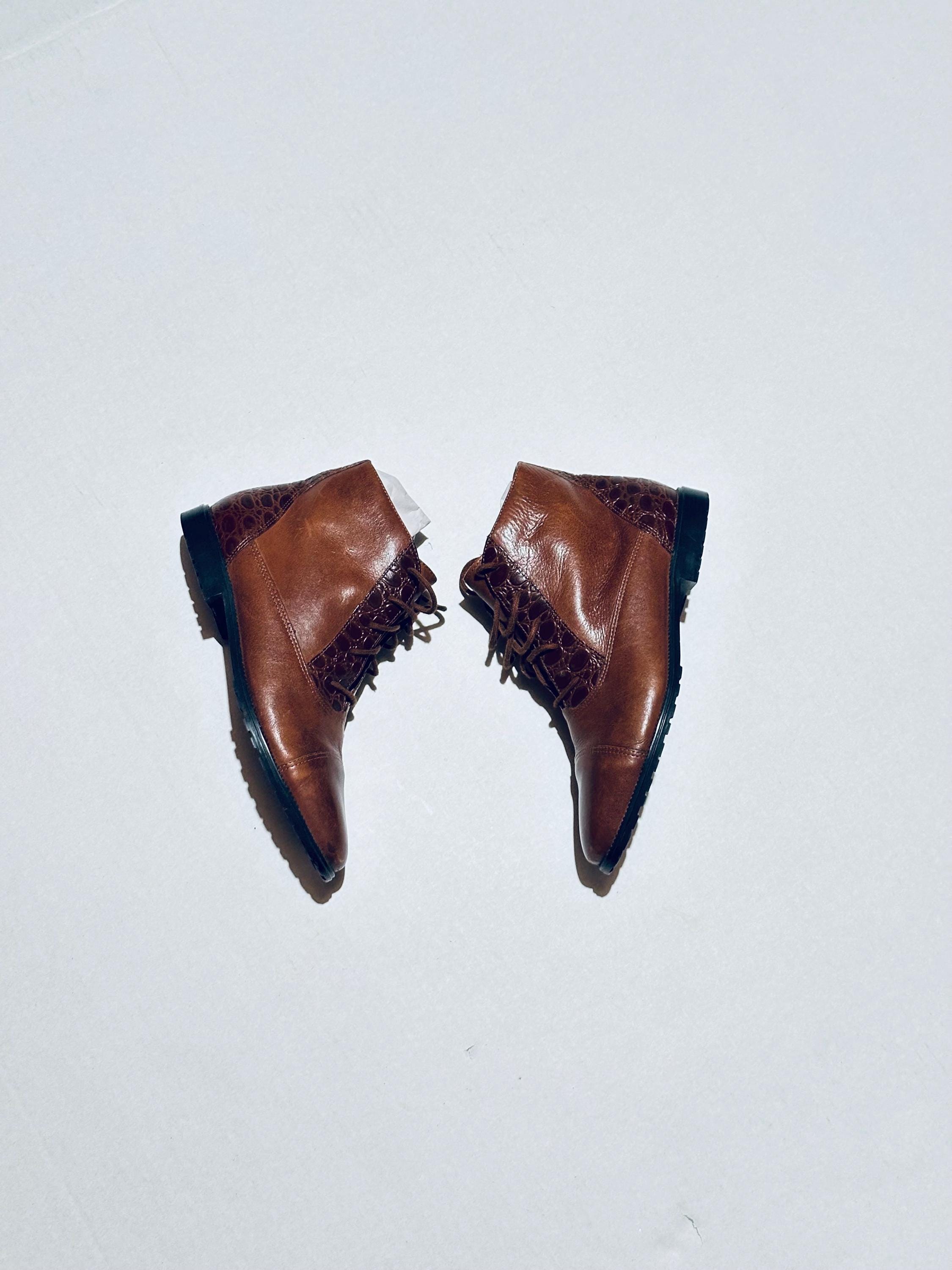 Brown Croc Embossed Boots - Etsy display picture 3