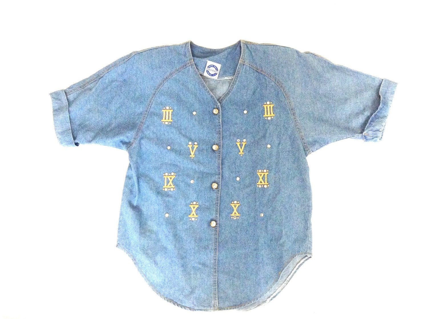 WallStreetFashion Light Wash Studded Denim Shirt