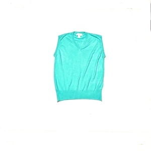 Vintage Teal Acrylic Sweater Vest - Sleeveless V-Neck, Medium