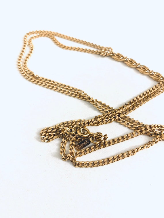 Monet gold tone  necklace . Vintage long multi ch… - image 1