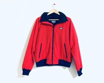 Woolrich 90s Red nylon windbreaker/bomber jacket. Vintage WOOLRICH winter outerwear. Made in USA.