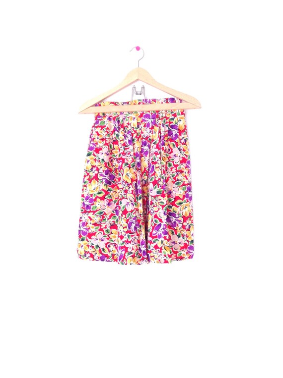 1980's bright floral print shorts. Made in USA