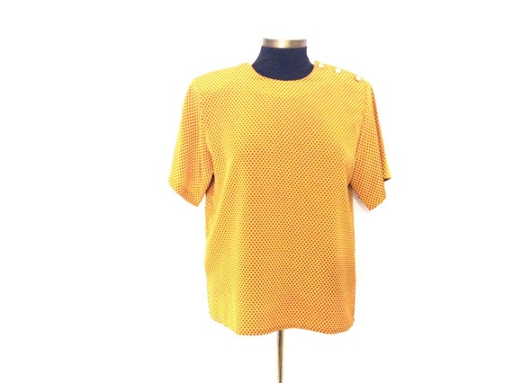 80's Boxy mustard printed blouse. Yellow Office bl