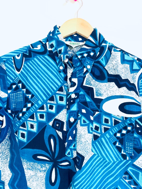 Vintage blue hawaiian shirt. Island paradise Hawa… - image 4