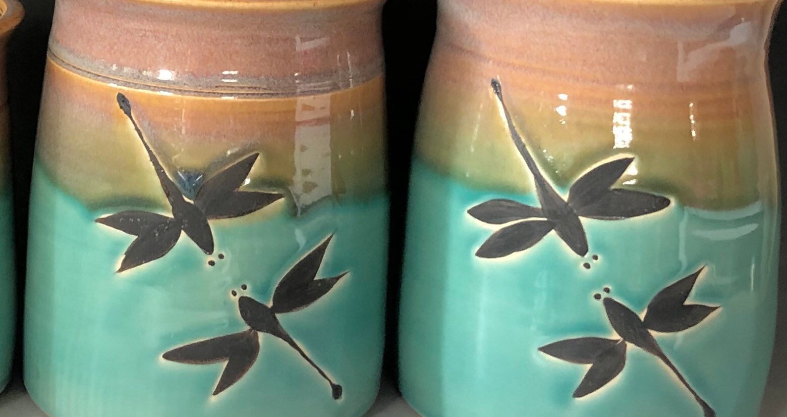 Handmade Pottery Storage Jars Set of 3 Dragonfly Canisters Etsy