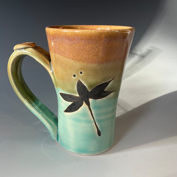 Pottery mug, Dragonfly coffee cup. Turquoise Handmade Pottery Tea Cup. Made in the USA
