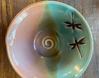 Pottery Bowl. Dragonfly Pottery 9 x 3.5 inch Salad Bowl. Ceramic Serving Bowl, Wedding Gift.