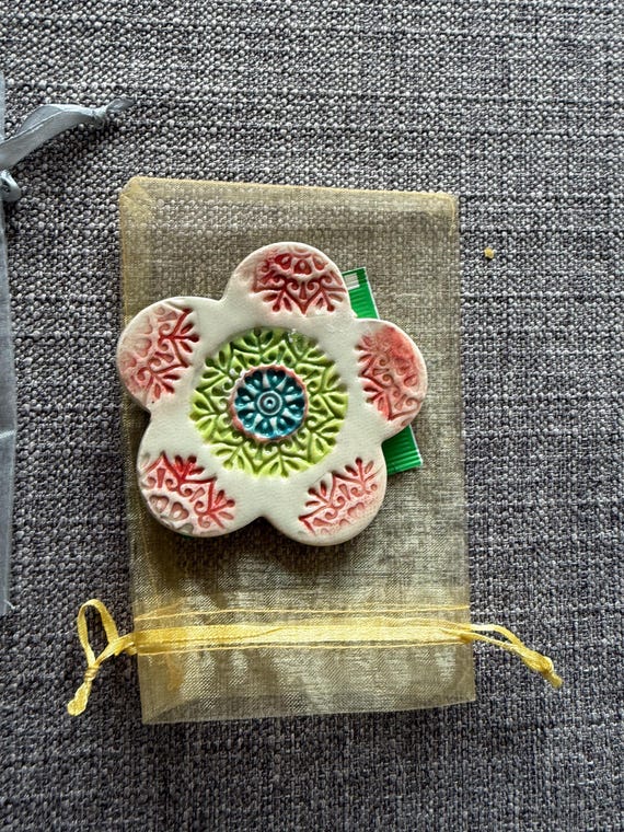 Hand Painted Ceramic Tea Bag Holder - Flower Design, USA Made, shipped from Colorado.