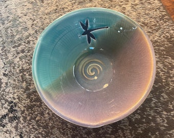 Handmade Pottery Bowl. Dragonfly Pottery Salad Bowl 9.5   x  3.5 inches. Fast shipping gift for Mom.  Wedding gift.