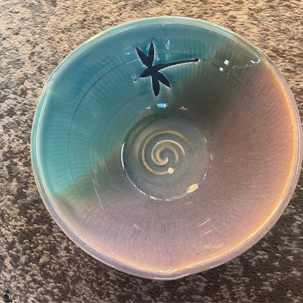 Handmade Pottery Bowl. Dragonfly Pottery Salad Bowl 9.5   x  3.5 inches. Fast shipping gift for Mom.  Wedding gift.