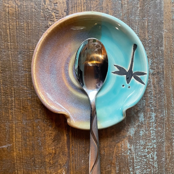 Pottery Dragonfly spoon Rest. Ceramic Spoon Rest. Gifts under 30. Pottery spoon rest.