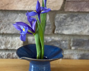 Handmade Blue Pottery Ikebana Vase, Modern Floral Decor. Mother’s Day gift.