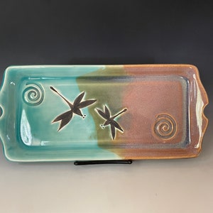 Dragonfly Pottery Charcuterie Tray: Teal Opal Glaze, Stoneware Serving Dish