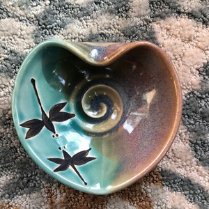 Heart Shaped Dragonfly bowl. Handmade Pottery dish. Thank You gift. Pottery yogurt bowl.Host gift.