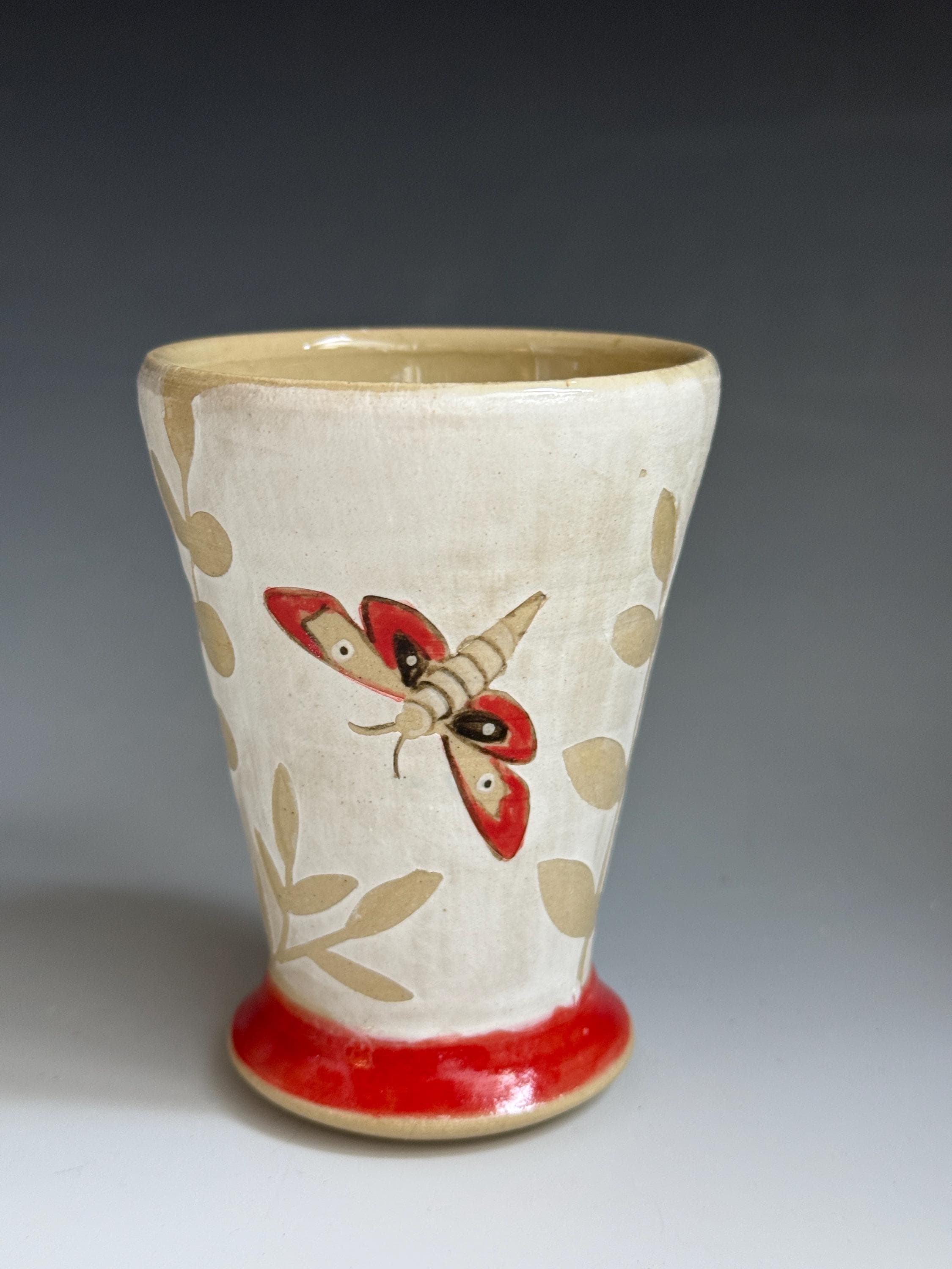 Pottery butterflies juice cup, Ceramic Tea Cup, Hand Painted Mug,