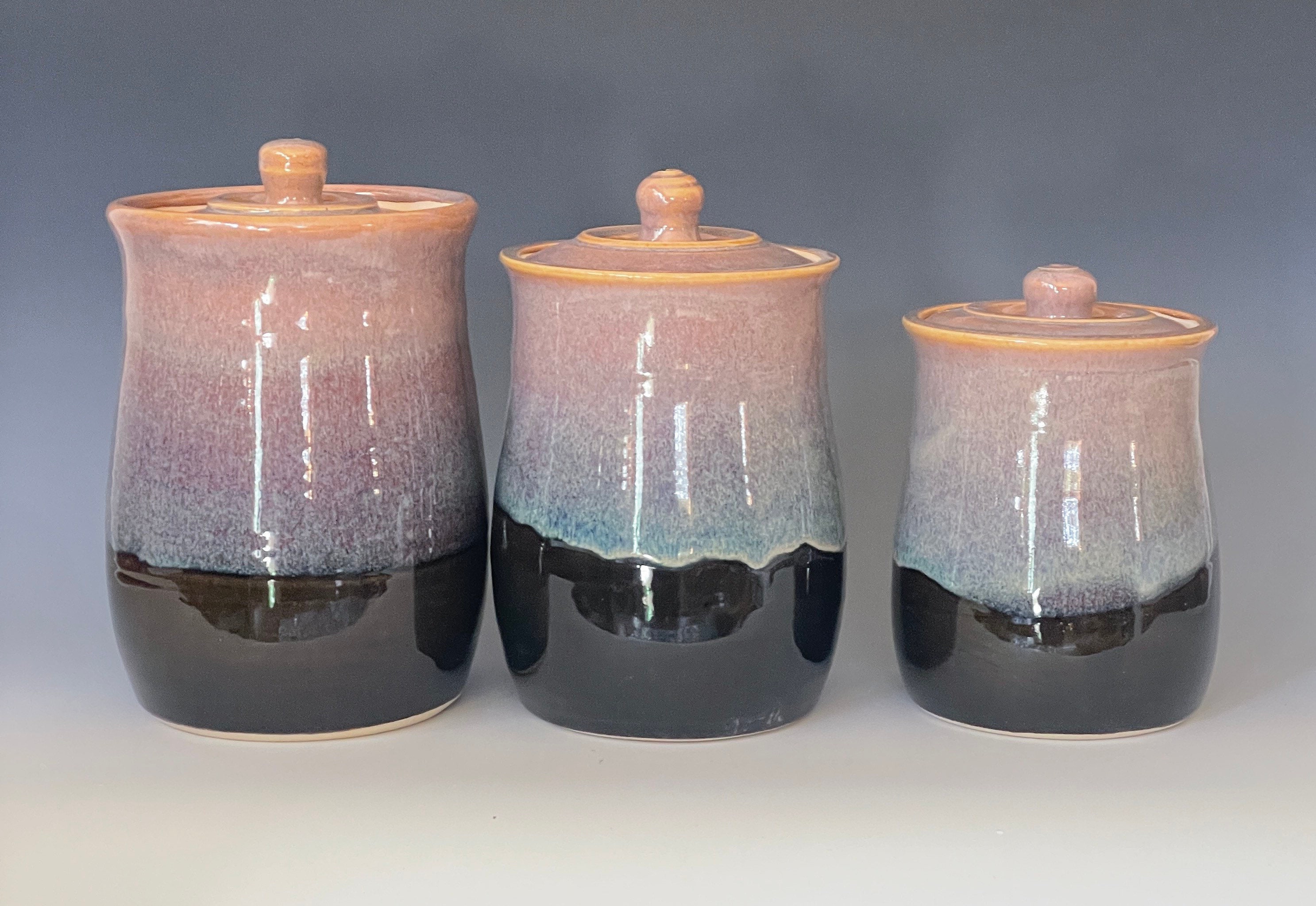 Pottery Storage Kit Jars & Containers Set of 3 Handmade Pottery Canisters Canister Sets ...