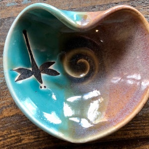 Pottery Dragonfly Heart Dish, Free Shipping Pottery 4.5 inch Heart Bowl. Gift for Mom