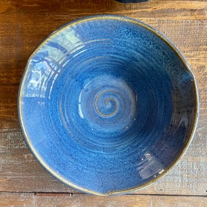 Handmade Pottery Blue Bowl. Large  Ceramic Fruit Bowl 13 inch wide x 4 inch tall inch Salad Bowl. Pottery salad bowl. Blue wedding gift.