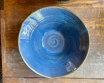 Handmade Pottery Blue Bowl. Ceramic Fruit Bowl, 9.5 wide  x 3.5  tall inch Salad Bowl. Pottery salad bowl. Blue wedding gift