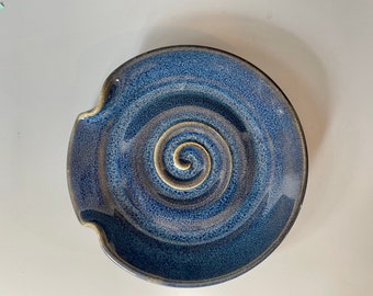 Ceramic spoon rest. Blue stove top pottery dish. Gifts under 30.dish for utensils. Kitchen decor.