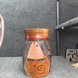 Pottery vase.  Handmade ceramic Fish vase. Ocean theme kitchen decor.