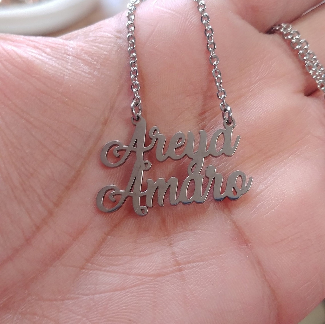 Double Name Necklace Custom Nameplate Necklace Silver Name Etsy