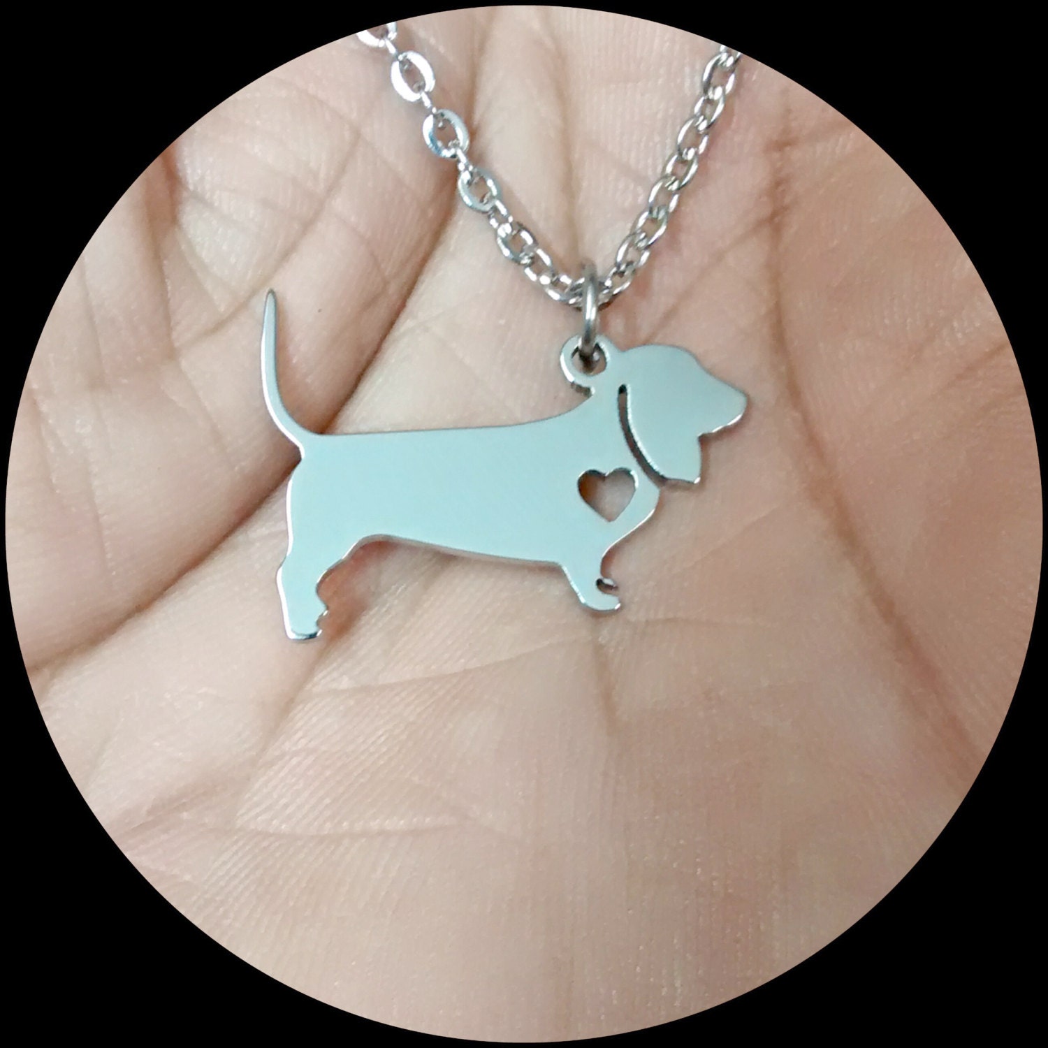Basset Hound Necklace Rose Gold Sterling Silver Jewelry Dog Engrave Gold 