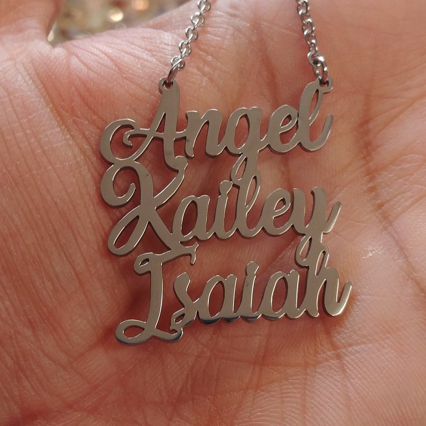 Triple Name Necklace Custom Nameplate 