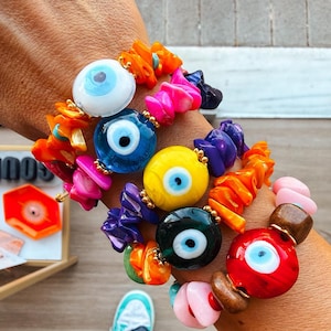 Rainbow Evil Eye Bracelet, Semiprecious Stone, Adjustable Macrame | Gift idea for her | We ship Delivery Duties paid to USA