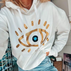 Protection eye hoodie , gold eye vinyl stamp sweatshirt, cosy blouse image 1