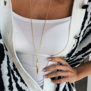 Long gold steel necklace with gold steel bar , stainless steel necklace,statement necklace, gift for her