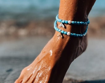 Tobillera de concha de vieira de oro con cuentas de marfil, tobillera con cuentas filntisi, joyería para el cuerpo, joyería para los pies, tobillera blanca, joyería para el cuerpo de concha, regalo para ella