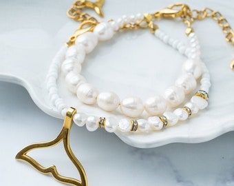Mermaid bracelets, real pearl bracelet, summer bracelets, gift for her