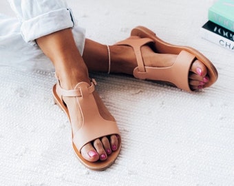 T-Strap Sandals, Leather Sandals, Slingback Sandals, Natural Sandals, Strappy Sandals,gift for her