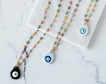 Evil eye boho necklace, colorful rainbow necklace, greek eye necklace,gift for her