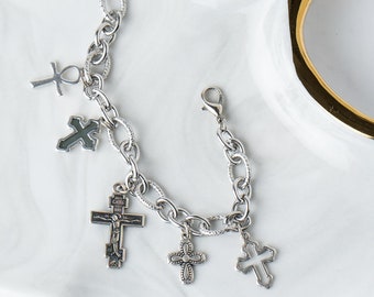 Cross bracelet, silver statement bracelet ,gift for her