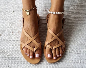 X Strap Sandals,natural Leather Sandals,light Tan Leather Sandals