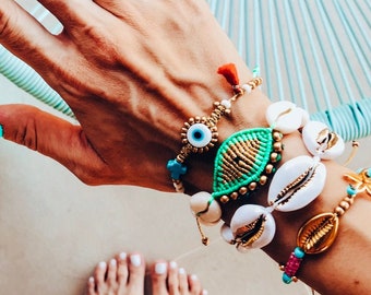 Stacked bracelets, cowrie bracelets,summer bracelets