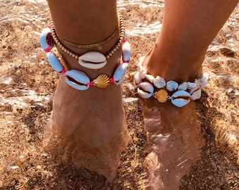 Puka shell anklets , ankle chains, cowrie shells