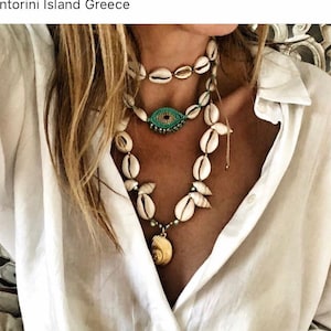 Shell jewelry set, cowrie shell set, layered necklaces,green necklaces