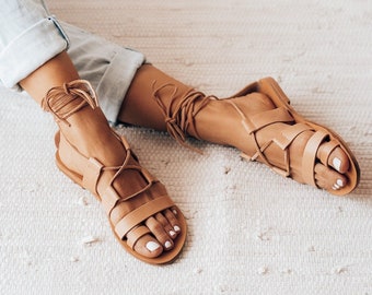 Beige leather gladiator sandals, Roman style sandals, "Amazona" sandals,handmade strappy sandal