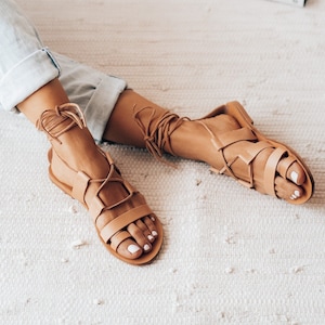 Beige leather gladiator sandals, Roman style sandals, "Amazona" sandals,handmade strappy sandal