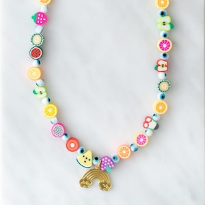 Rainbow necklace,summer choker, fruits choker, happy necklace, gift for her