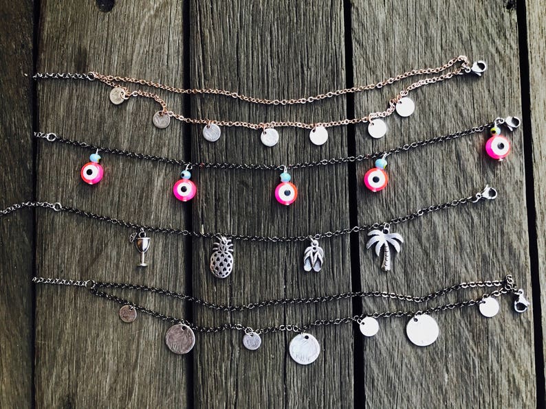 tropical evil eye coin ankle chains hypoallergenic ankle chains Anklets ankle chains