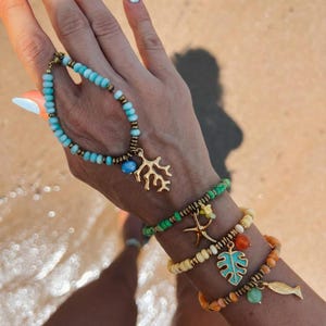 Summer rainbow bracelets,semiprecious bracelets,coral,fish,starfish,happy bracelets,exotic bracelet,armparty ,gift for her,colorful beaded