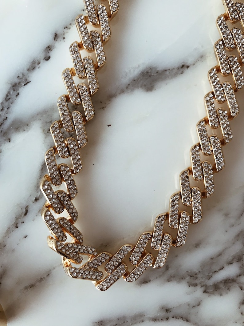 gift for her Chunky chain necklace Crystal chain retro chain