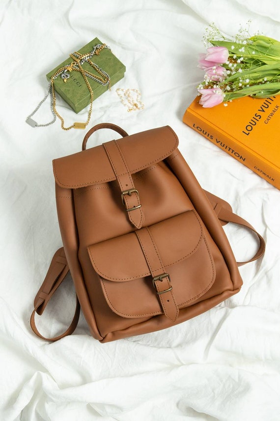 Cognac Brown Real Leather Backpack Real Leather -  Israel