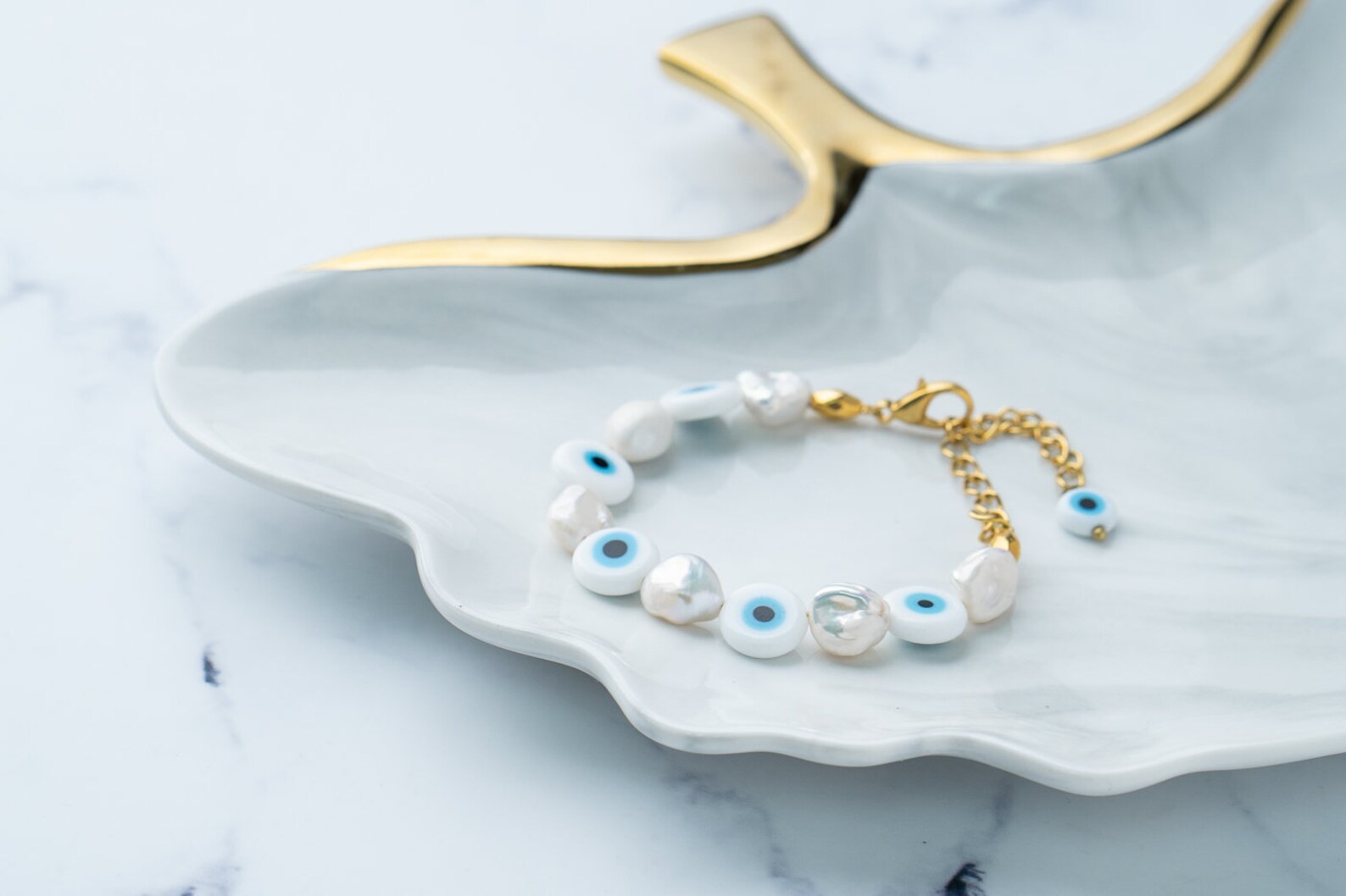 Evil eye bracelet real pearls bracelet gift for her Etsy