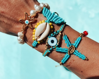 2 Bracciali A Conchiglia E Stella Marina – Gioielli Estivi Boho Con Perle In Lega – Regolabili – Perfetti Per Spiaggia E Souvenir