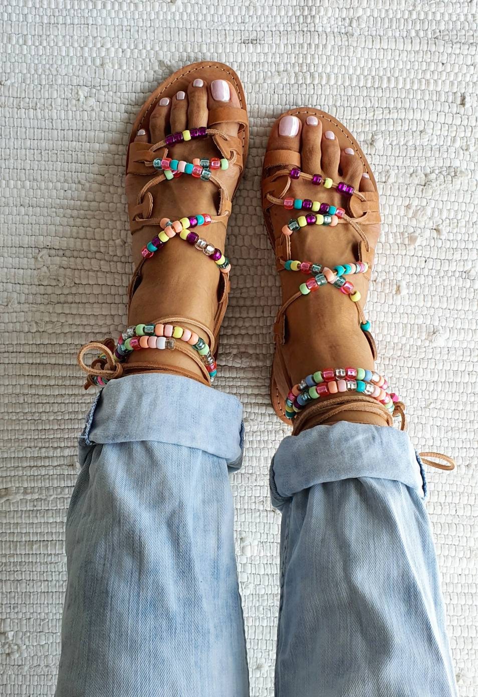 Rainbow Tie up Sandals Greek Leather Sandals Boho Sandals